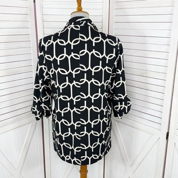 Milk & Honey Printed Ruched Sleeve Blazer Jacket Black White Small Chain Link - Picture 6 of 15